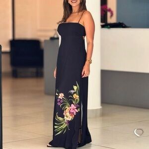 FARM Rio Flowers Black Long Dress Size M